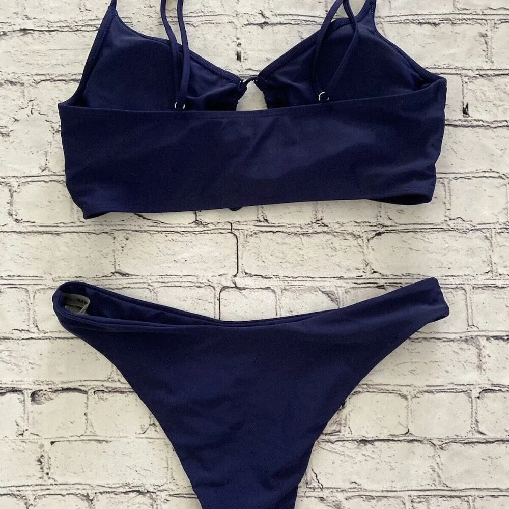 Zaful Navy Blue 2 Piece Keyhole Front Bikini Set Women's Size‎ 8/L Cut Out NWOT